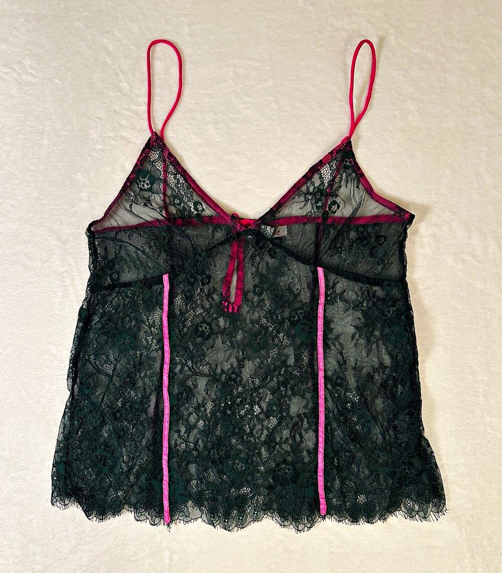 Topshop Floral Lace Camisole Tank Top Forest Green Hot Pink Size 6 Fairy Grunge